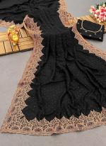 Vichitra Silk Black Festival Wear Zari Work Saree